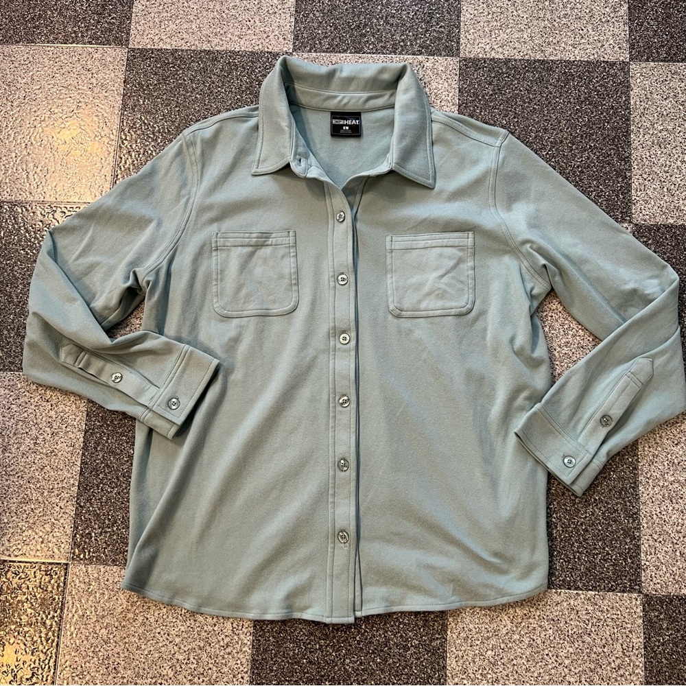 32 Degrees Women's Soft Fleece Long-Sleeve Button- Up Shirt, Light Green L - Picture 4 of 9